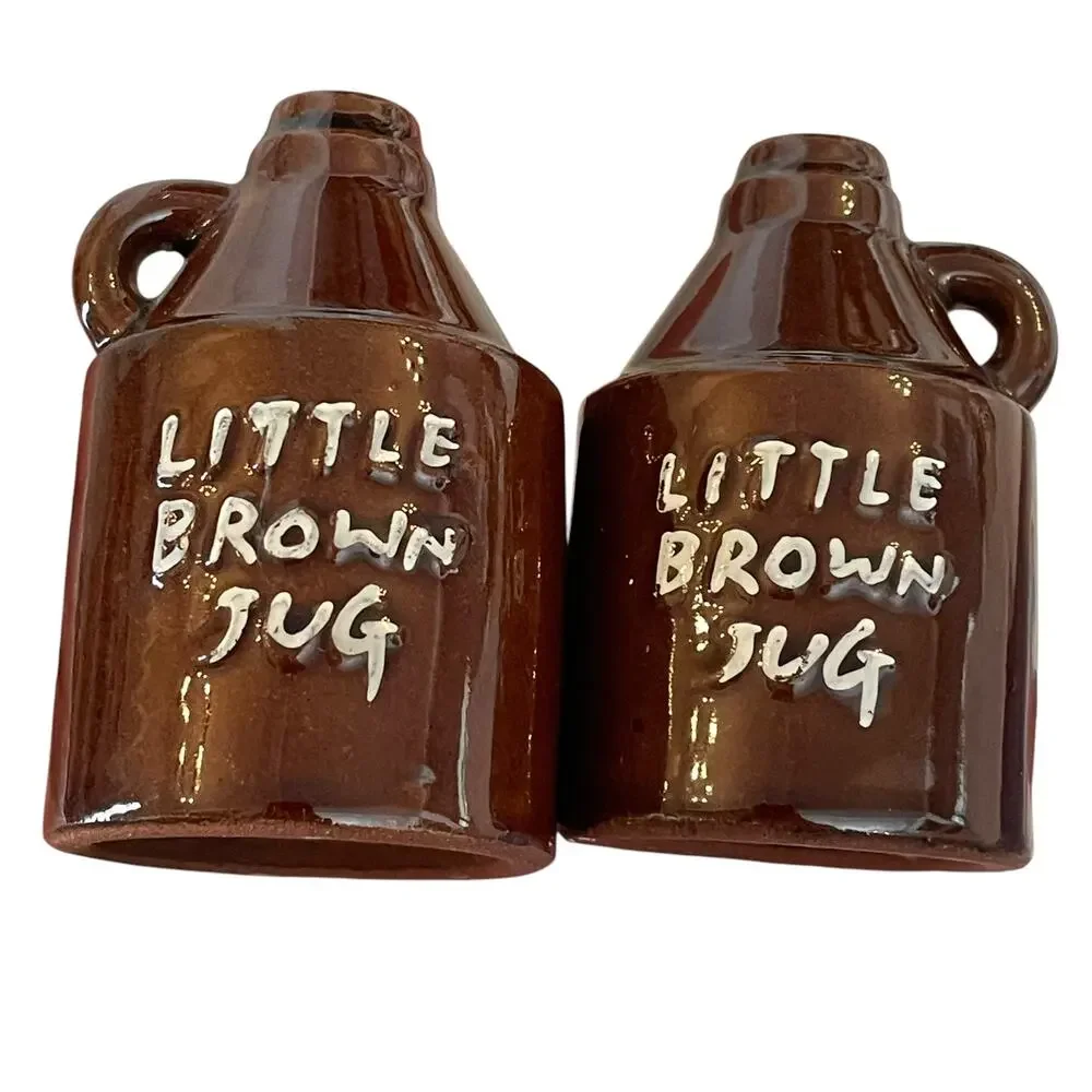 Little Brown Jug Salt & Pepper Shakers Vtg Moonshine Jugs 3